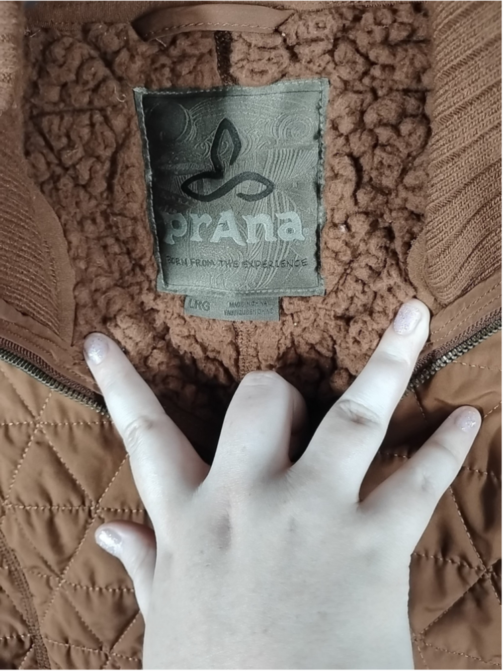 Prana Diva Dark Brown Terracotta Quilted Ribbed Sherpa Lined Zip Vest Large - Picture 2 of 5